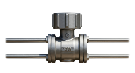 Isolated industrial metal ball valve used in plumbing and piping applications for water control
