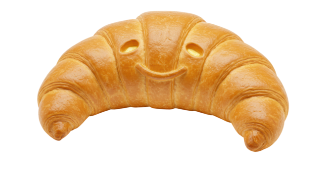 Isolated Cartoon Croissant with Smiling Face
