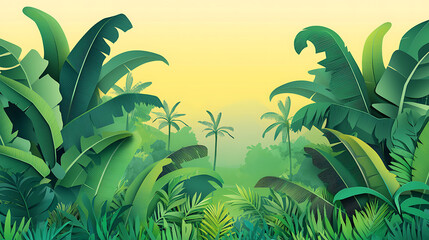 Lush Tropical Jungle Landscape with Palm Trees and Exotic Foliage
