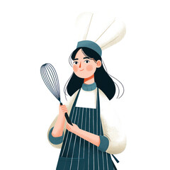 Cheerful Chef Holding Whisk in Professional Kitchen Setting