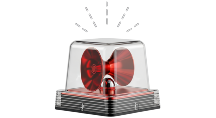 Isolated red rotating emergency light for police, fire engine or ambulance in 3D rendering