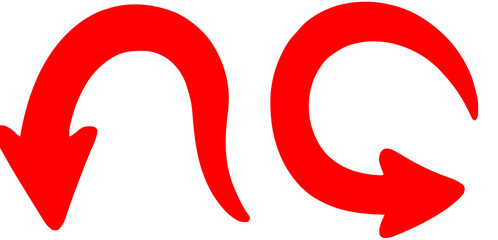 Red Curved Arrows Set: U-Turn, Downward, Reload, Refresh, and Repeat Directional Symbols isolated on png, transparent background