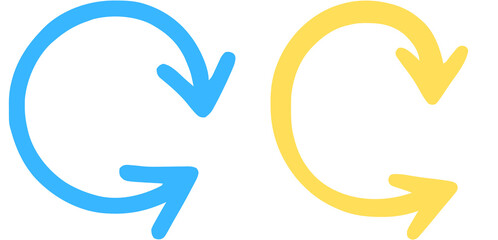 Hand-Drawn Blue and Yellow Circular Arrows: Refresh, Reload, Cycle, or Exchange Concept Icons isolated on png, transparent background