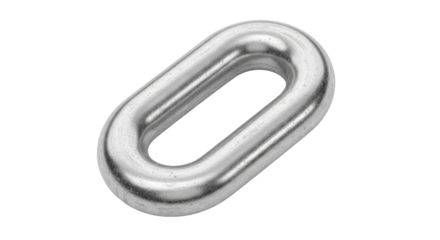 Isolated metal chain link element on a clear surface for industrial use or safety connection