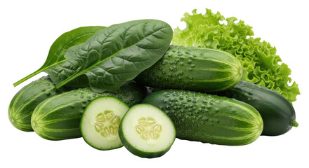 Isolated Group of Fresh Cucumbers