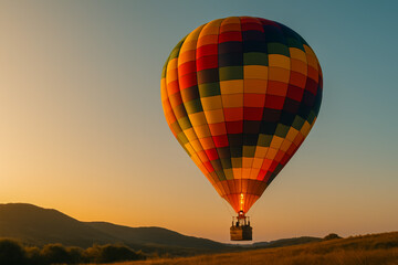 Obraz premium Colorful hot air balloon soaring above the golden landscape