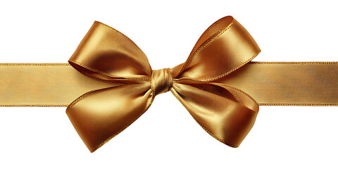 Golden ribbon tied in a bow isolated on transparent background.