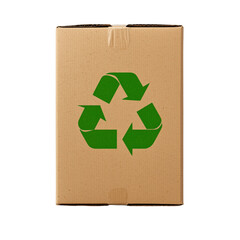 Recyclable cardboard box with green recycling symbol, emphasizing sustainability and eco friendliness
