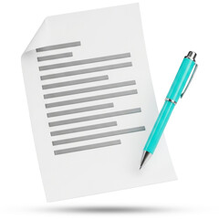 Business Paperwork Still Life Modern Pen and Document for Office Planning Notes or Contract on Transparent Background