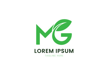 Minimalist green mg logo with leaf design nature inspired corporate branding