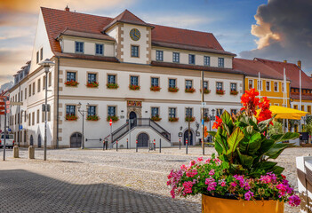 Hoyerswerda, Landkreis Bautzen, Sachsen. Historische Altstadt, Rathaus und Marktplatz