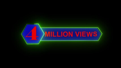4 Million views counter icon animation. Luma matte with transparent background 4K resolution - Powered by Adobe
