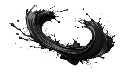 Black grunge ink splatters and splashes create a dirty vector pattern design element isolated on transparent background