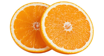 Isolated slices of orange fruit on plain backdrop, citrus wedges, healthy nutrition snack