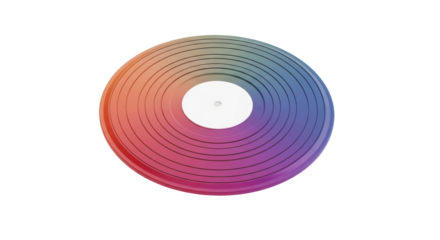 Isolated long playing disc, vinyl LP record with colorful grooves for music listening media