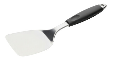 Isolated Metal Spatula with Black Handle
