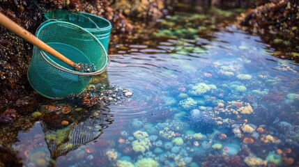 Tidepool exploration with net and bucket
