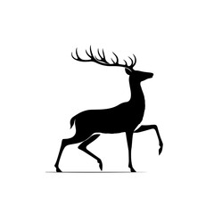 Wild Deer With Antlers Silhouette Vector