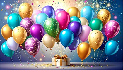 Festive balloons and gift