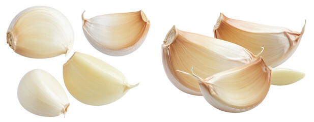  Set of Garlic Cloves Separated, Side Angle, Isolated