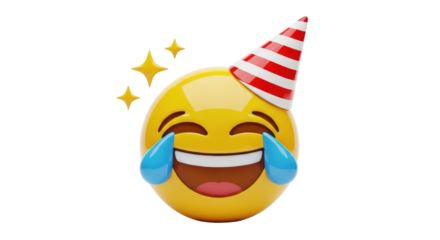Isolated Emoji Laughing with Party Hat