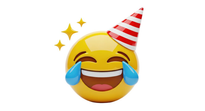 Isolated Emoji Laughing with Party Hat