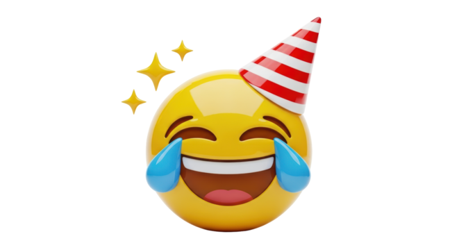 Isolated Emoji Laughing with Party Hat - Powered by Adobe