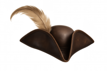 Tricorn hat with feather isolated on transparent background, evoking historical fashion and adventure