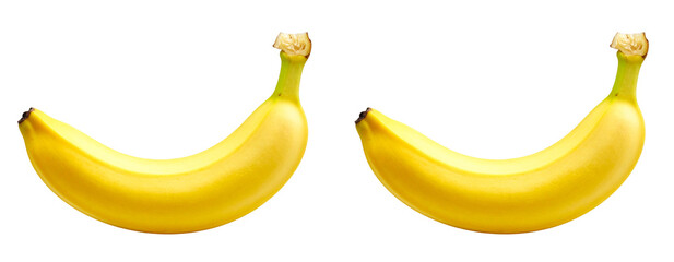Set of Fresh Yellow Banana, Front View, Isolated on Transparent Background