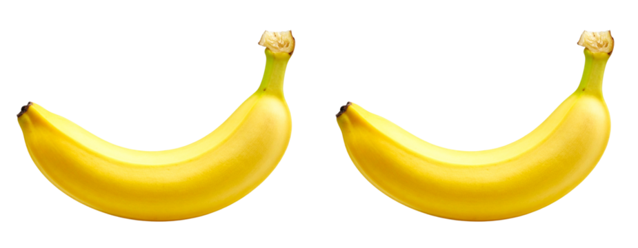 Set of Fresh Yellow Banana, Front View, Isolated on Transparent Background