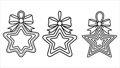 Christmas Star Ornaments with Bows Coloring Page Vector