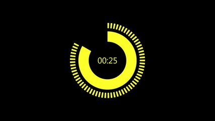 Circle countdown timer from 30 to 0 second animation on black background. 