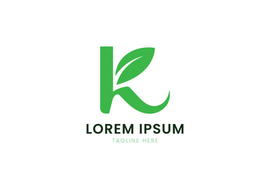 Minimalist green letter k logo with leaf design for nature and eco-friendly brands