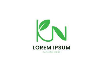 Fototapeta premium Minimalist green logo featuring letters k and n with leaf elements and placeholder text