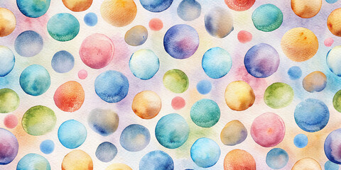 Vibrant Watercolor Pattern of Colorful Circles in Varying Sizes on a Soft Pastel Background, Inspiring a Playful and Artistic Vibe