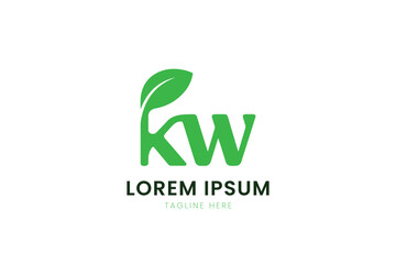 Minimalist green kw logo with leaf symbol abstract design element for branding and corporate identity