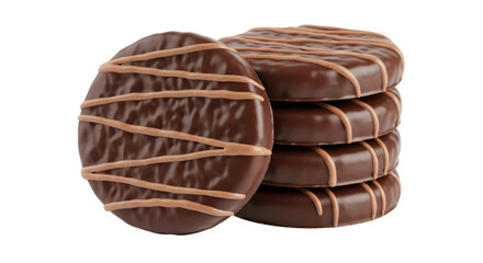 Isolated Stack of Chocolate Cookies with Fudge Stripes, Round Treats, Sweet Snacks, Holiday Foods