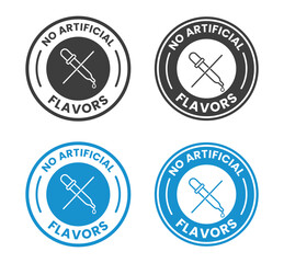 No artificial Flavors, color, preservatives, sweeteners icons set, label, logo, badge, sticker, emblem, stamp, symbol, circle, black, flat vector, isolated illustration. 