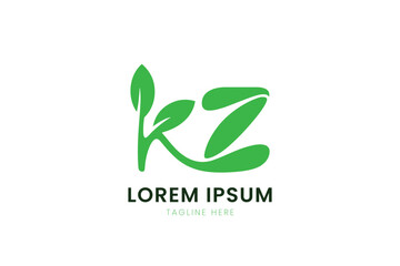 Minimalist green leafy kz logo design with placeholder text and natural aesthetic