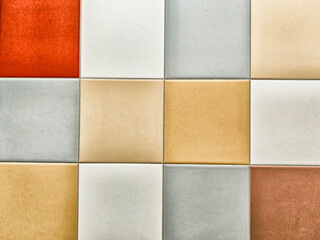 Fototapeta premium Colorful ceramic tiles arranged in a stylish pattern, perfect for interior decoration and design projects