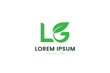 Minimalist green lg logo design with leaf accent clean corporate branding symbol