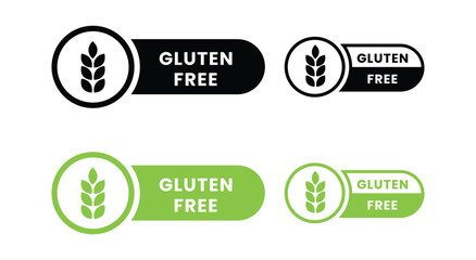 Gluten free Label Set. Gluten free icon set. Gluten free sign, logo, badge, icon, sticker, label, emblem, stamp, symbol, black, line, flat vector, isolated illustration