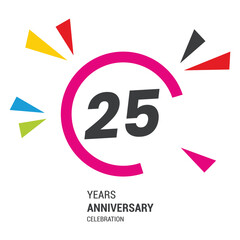 Vector 25 year anniversary, birthday logo label. Year. Vector illustration. Isolated against a white background.