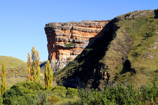 A photo of the Brandwag rock at Golden Gate National Park. A Free State Nature Reserve in South Africa, which derives  its name from the brilliant shades of gold cast by the sun on 