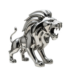 Chrome Lion Sculpture on a Neutral Background: A High Gloss 3D Render for Modern Home Decor, Wall Art, and Graphic Design Projects