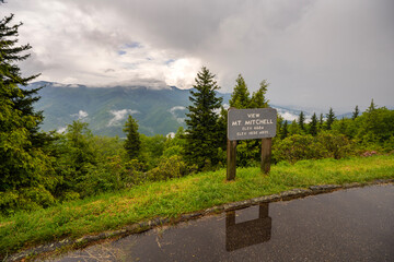 Mount Mitchell overlook on Blue Ridge Parkway. Scenic drive road trip in North Carolina Appalachian mountains