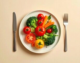 Healthy eating plate with fresh vegetables for diet and nutrition plan
