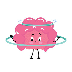 Intestine character playing with a hula hoop; energetic and playful exercise concept.