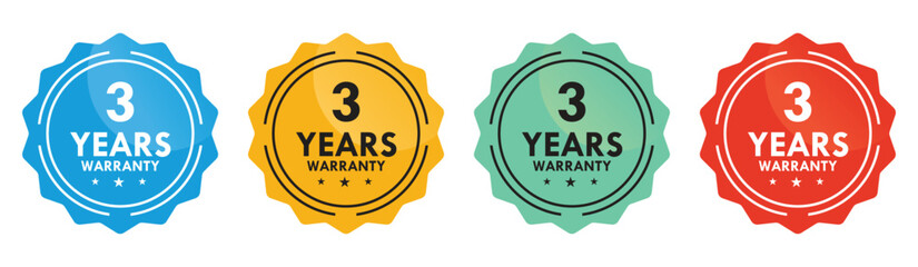 3 years Warranty label set. 3 year warranty band sign. Warranty stamp. Warranty logo. Warranty stamp vector.