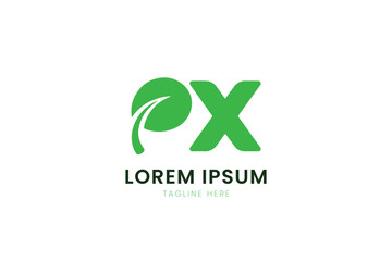 Modern green px logo with leaf element and placeholder text for branding